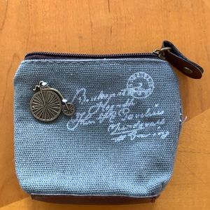 Leather and canvas change purse antique bike